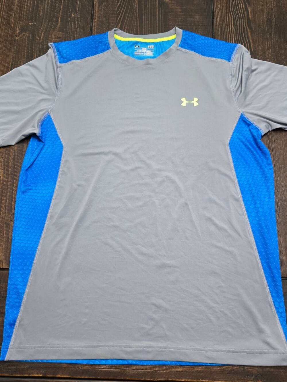 Under Armour Raid Shirt Mens Large L Gray Blue HeatGear Fitted Athletic NWOT